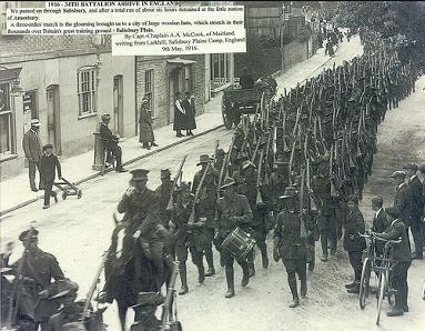 The 34th Battalion arrive in England, c. 1916. From the archives of the Coalfields Heritage Group