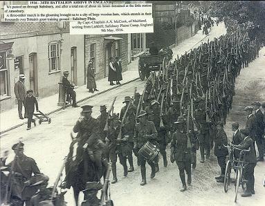 The 34th Battalion arrive in England, c. 1916. From the archives of the Coalfields Heritage Group