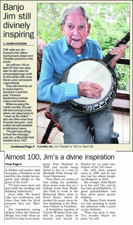 Jim's 100th birthday news article