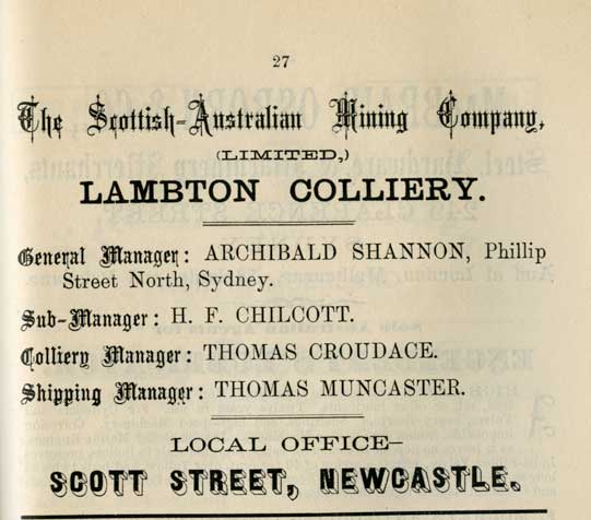 Advertisement for Lambton Colliery, 1887. From the Newcastle Nautical Almanac 1887, University of Newcastle, Cultural Collections.