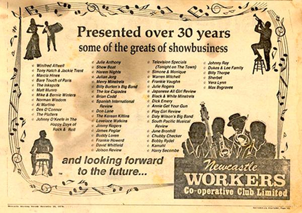 Ad for Newcastle Workers' Club, 1978