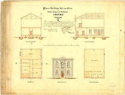 M5080-2: Plan of Odd Fellows Hall & Offices for Loyal Lodge of Fidelity I.O.O.F.M.U. (9/1/1877)