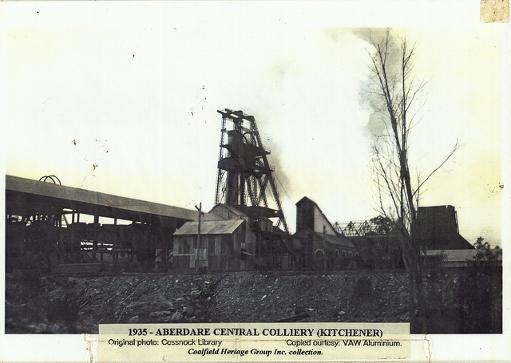 Aberdare Central Colliery (Kitchener) - 1935. Courtesy of the Coalfields Heritage Group, based at the Sir Edgeworth David Memorial Museum at Kurri Kurri.
