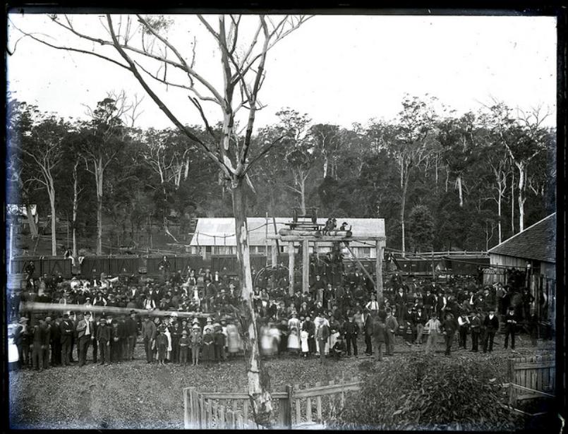 Miners and their families, New Lambton A Pit, New Lambton, September 1888. From the Ralph Snowball/Norm Barney Collection, University of Newcastle, Cultural Collections.