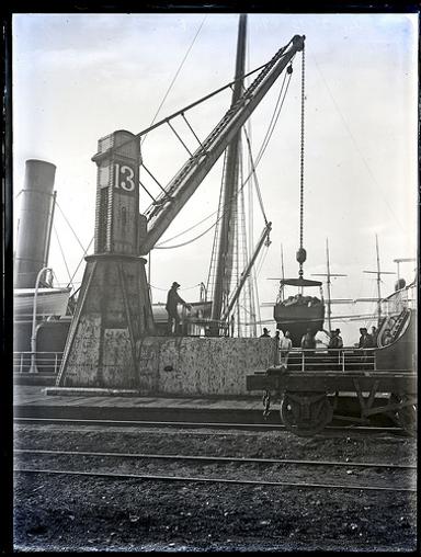 Coal loadig at The Dyke with Number 13 crane, Newcastle Harbour, Newcastle, NSW, 20 July 1894