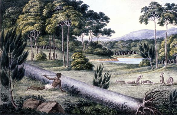 Joseph Lycett Painting, Aborigine Hunting Kangaroos