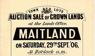 Auction sale of crown lands at the Lands Office Maitland, 1906.