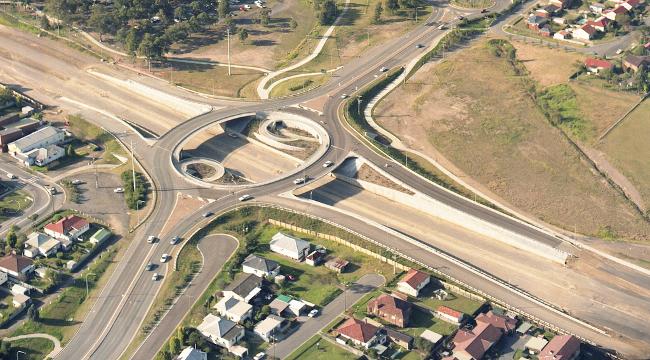 An aerial view of the roundabout on State Highway 23 that is situated near the University of Newcastle, Australia - 1992