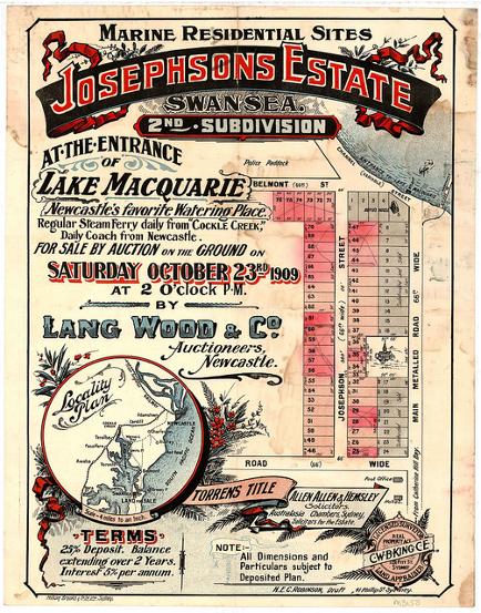 Josephsons Estate, 23 October 1909. From the Northumberland Permanent Building Investment and Loan Society, University of Newcastle, Cultural Collections.